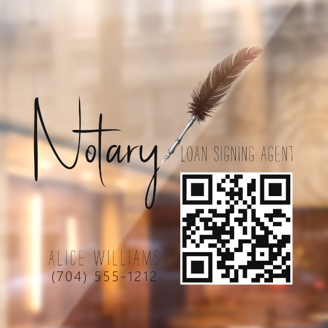 QR Code Minimalist Brown & White Notary Window Cling (Sheet 2)
