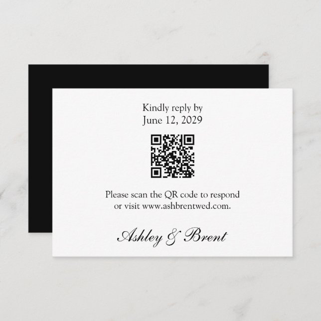 QR Code Minimalist Classic Black White RSVP Card (Devant / Derrière)