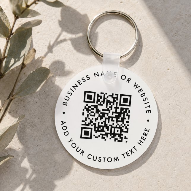 QR Code Minimalist Clean Simple White Budget Keychain (Interactive editable QR code keychains to promote your business, products or services.)
