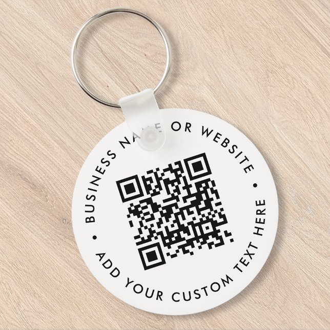 QR Code Minimalist Clean Simple White Budget Keychain (Interactive editable QR code keychains to promote your business, products or services.)