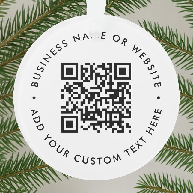 QR Code Minimalist Clean Simple White Budget Ornament (Modern promotional ornament with editable QR code and company name for professional branding)