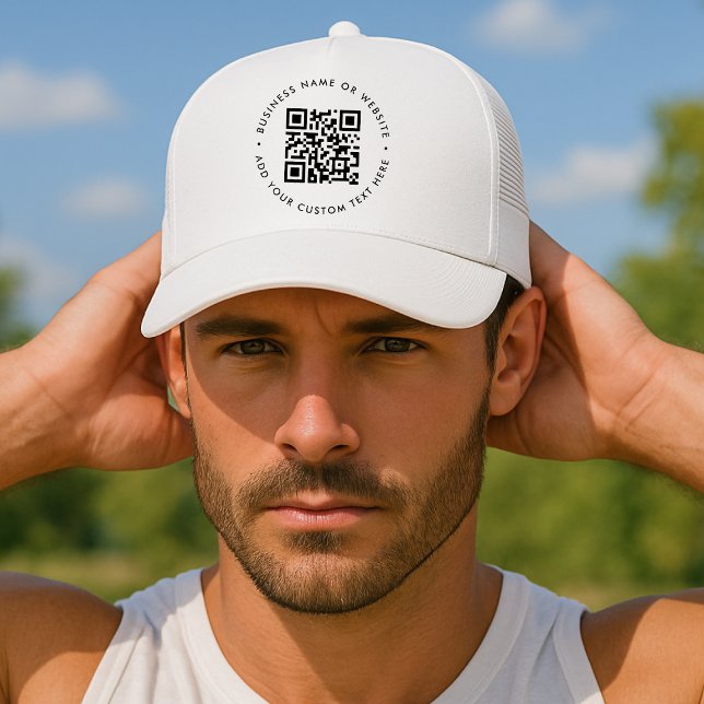 QR Code Minimalist Clean Simple White Business Trucker Hat (Creator Uploaded)