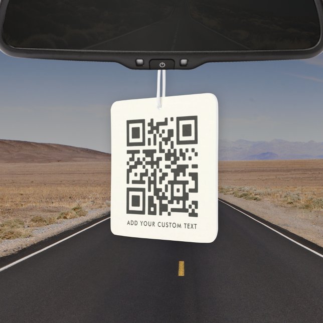 QR Code Minimalist Clean Simple White Custom Text Air Freshener (Versatile air freshener template with interactive QR code & text for business or personal use.)