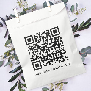 QR Code Minimalist Clean Simple White Custom Text Favour Bag