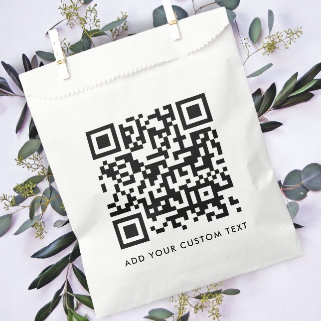 QR Code Minimalist Clean Simple White Custom Text Favour Bag (Creator Uploaded)