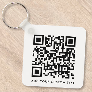 QR Code Minimalist Clean Simple White Custom Text Keychain