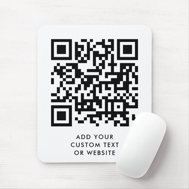 QR Code Minimalist Clean Simple White Custom Text  Mouse Pad (With Mouse)