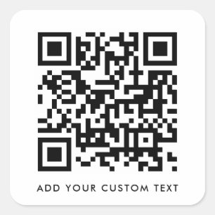 QR Code Minimalist Clean Simple White Custom Text  Square Sticker