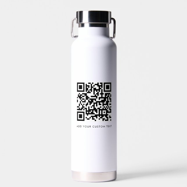 QR Code Minimalist Clean Simple White Custom Text Water Bottle (Front)