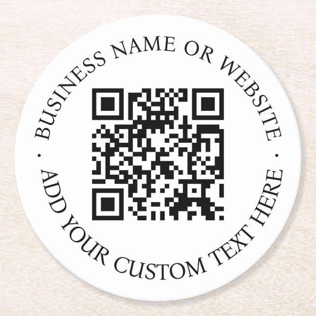 QR Code | Minimalist Clean Simple White Scan Me Round Paper Coaster (Front)