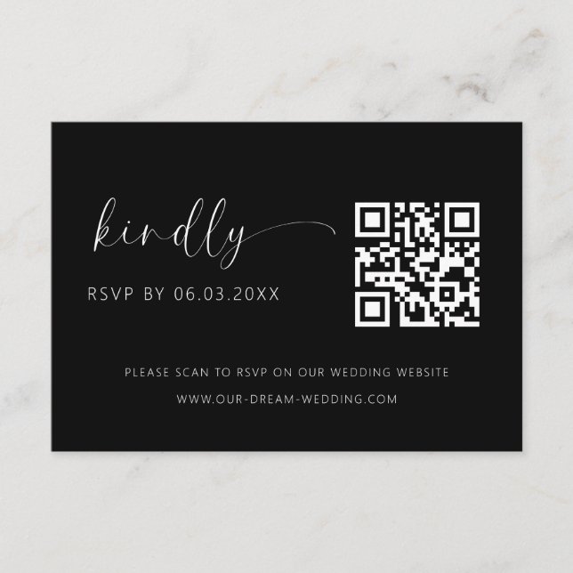 QR Code Minimalist RSVP Wedding Website Enclosure Card (Front)