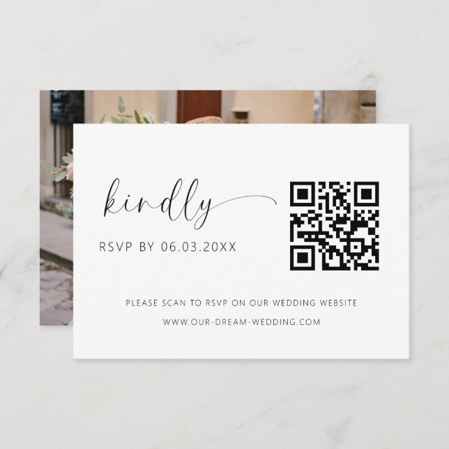 QR Code Minimalist RSVP Wedding Website Enclosure Card (Front/Back)