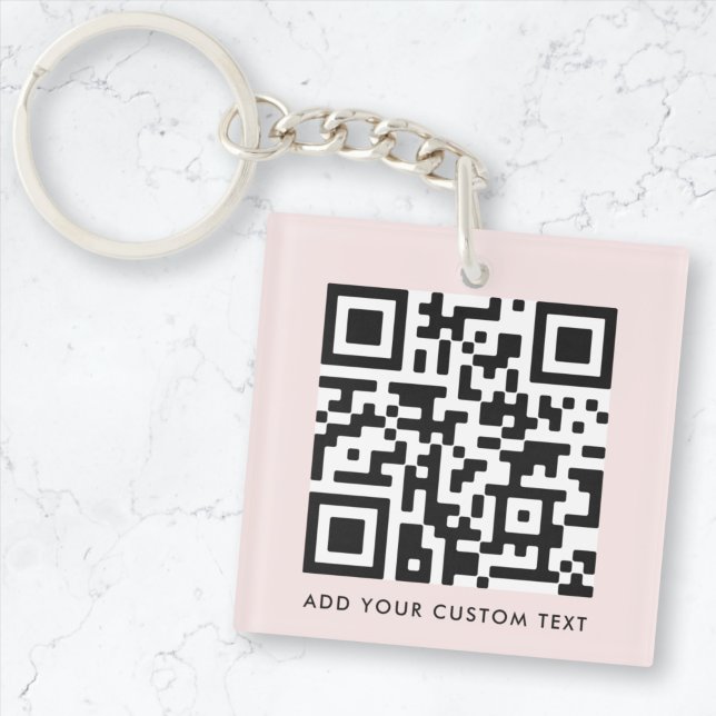 QR Code Minimalist Simple Blush Pink Custom Text  Keychain (Creator Uploaded)