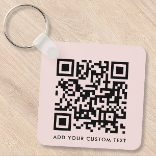 QR Code Minimalist Simple Blush Pink Custom Text   Keychain