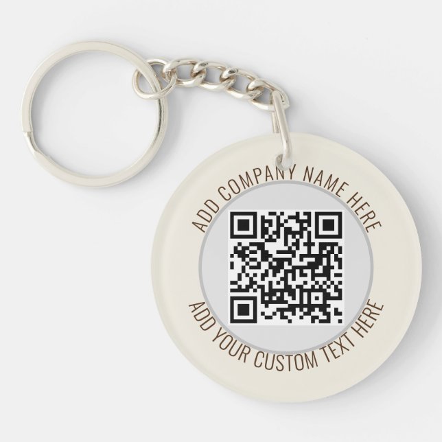QR Code Minimalist Simple Grey Round Budget  Keychain (Front)