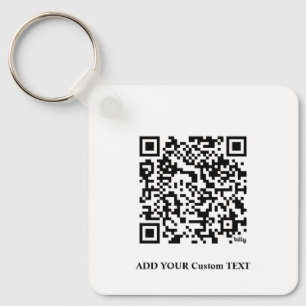 QR Code Minimalist Simple White Custom Text Logo  Keychain