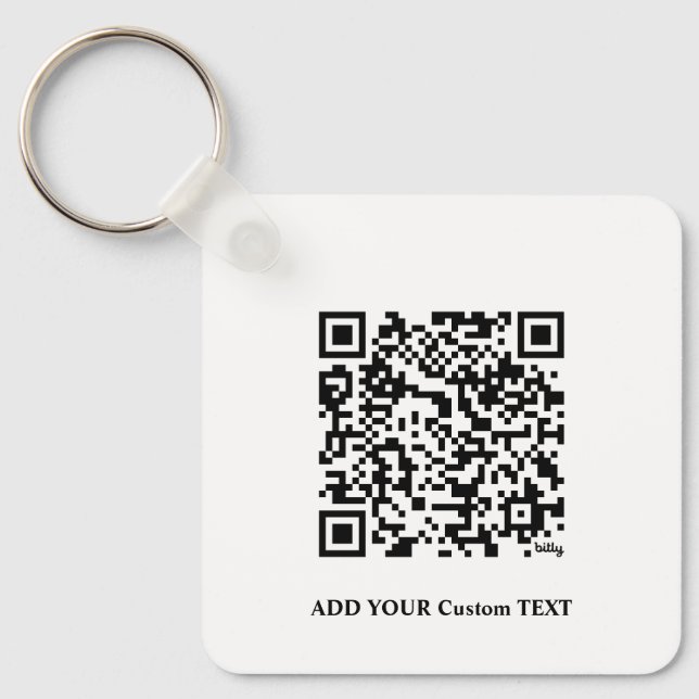 QR Code Minimalist Simple White Custom Text Logo  Keychain (Front)
