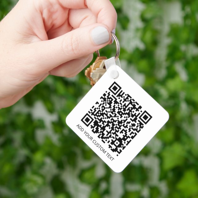 QR Code Minimalist Simple White Custom Text Logo Keychain (Hand)