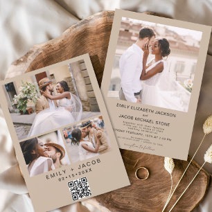 QR code Minimalist Terracotta Wedding Phot Invitation