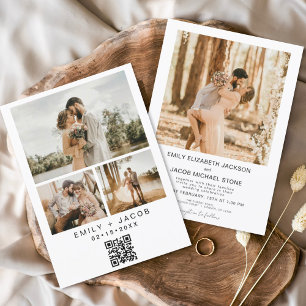 QR code Minimalist White Wedding Photo Invitation