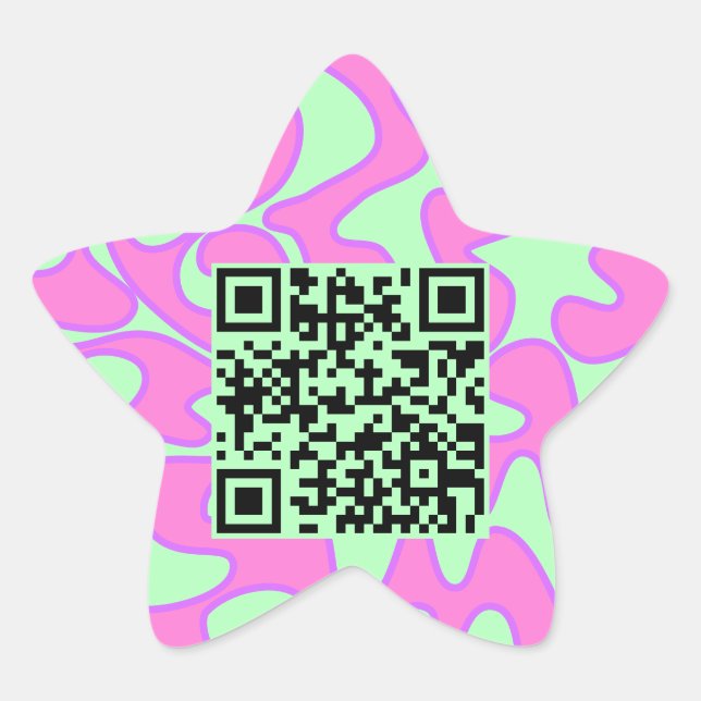 QR Code Mint Green Pink Bright Modern Cool Star Sticker (Front)