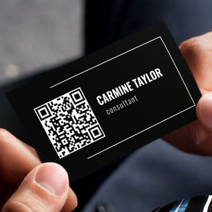 QR Code Modern Black and White Business Card