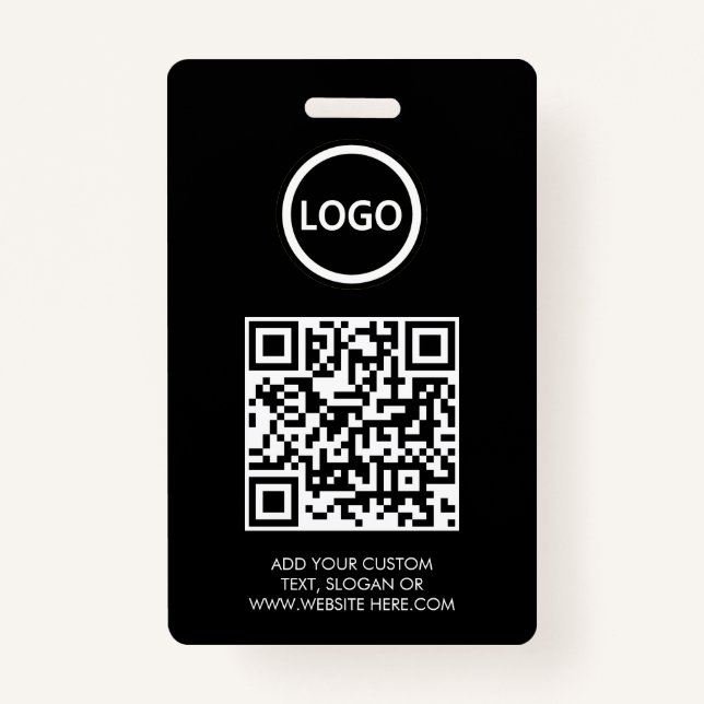 QR Code | Modern Black Business Logo Event Badge (Front)