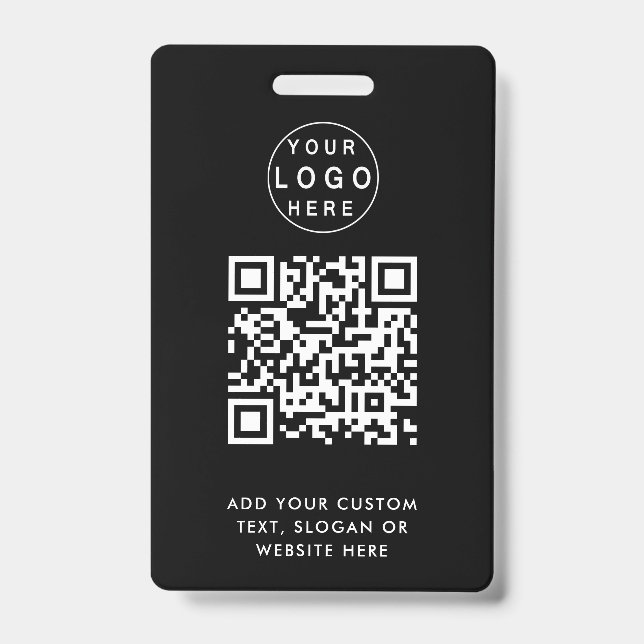 QR Code | Modern Black Business Logo Event Badge (Front)