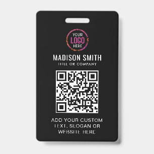 QR Code Modern Black Business Logo Event Badge