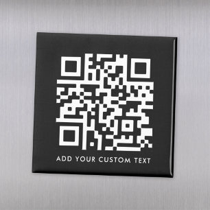 QR Code   Modern Black Custom Text Minimal Magnet