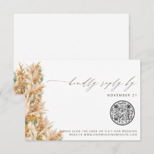 QR Code Modern Boho Pampas Grass Wedding RSVP Card