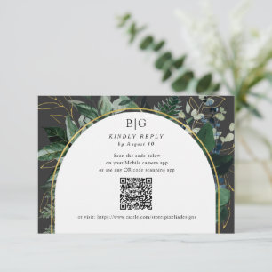 QR code Modern Botanical Greenery foliage wedding RSVP Card