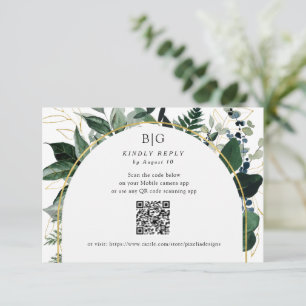 QR code Modern Botanical Greenery foliage wedding RSVP Card