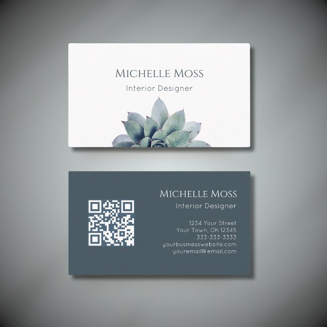 QR code Modern Botanical Succulent Cactus Business Card (Creator Uploaded)