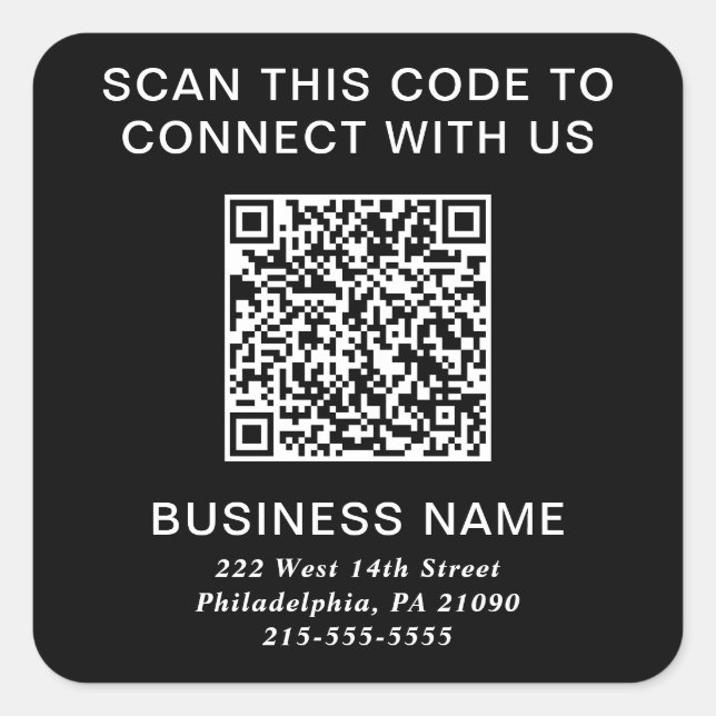 QR Code Modern Business Black Square Sticker (Front)