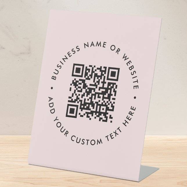 QR Code | Modern Business Blush Pink Professional Pedestal Sign (Interactive editable QR code tabletop signs to promote your business, products or services.)