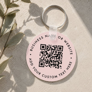 QR Code   Modern Business Blush Pink Round Keychain