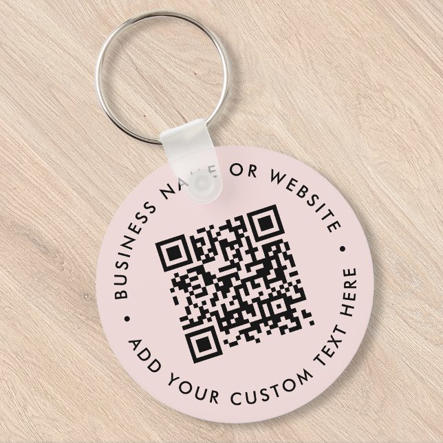 QR Code | Modern Business Blush Pink Round Keychain (Creator Uploaded)