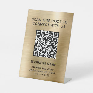QR Code Modern Business Gold Pedestal Sign