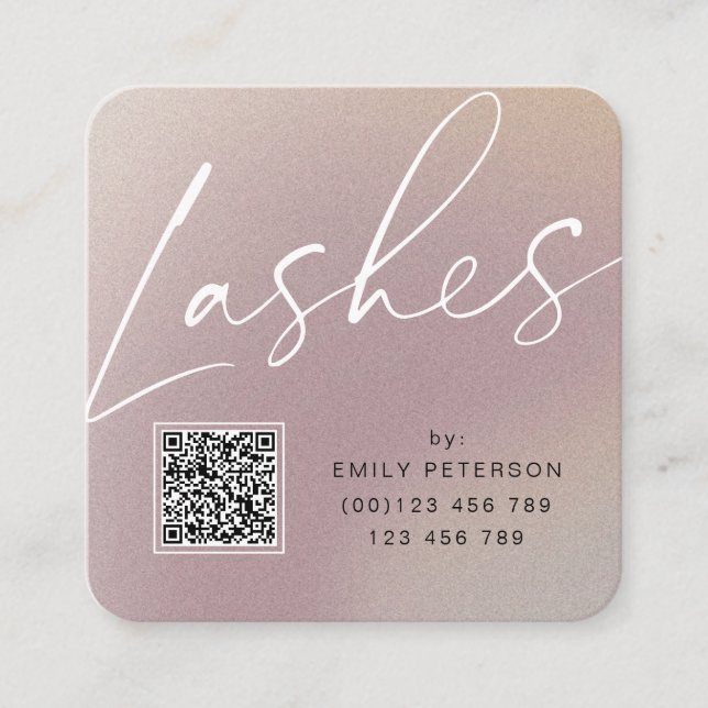 QR code modern chic lashes extension   Square Business Card (Front)