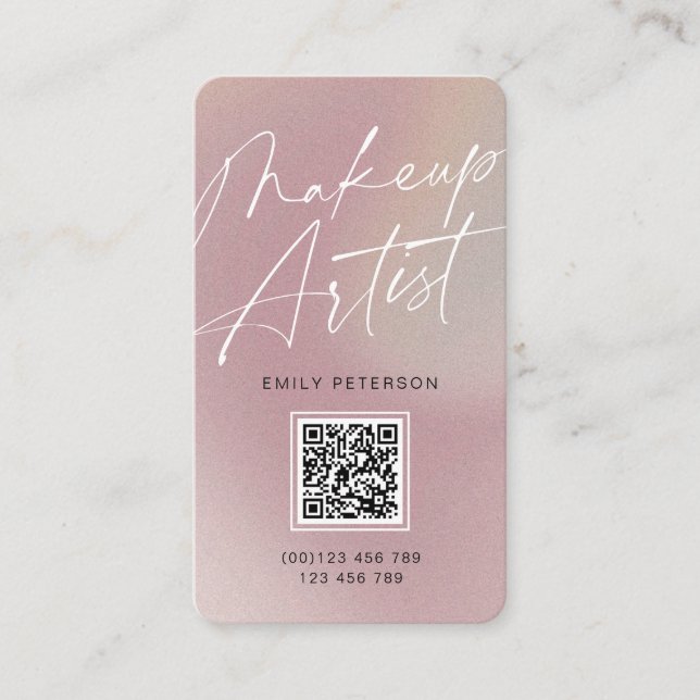 QR code modern chic makeup artist vertical Business Card (Front)