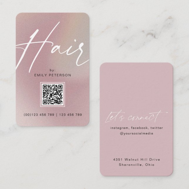 QR code modern chic trendy hair styling vertical Business Card (Front/Back)