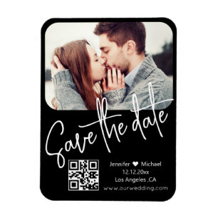 qr code modern chic wedding photo save the date magnet