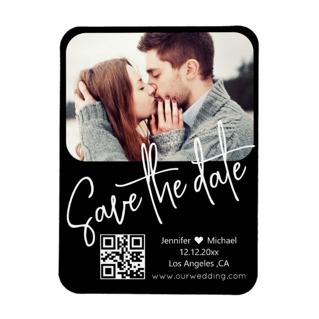 qr code modern chic wedding photo save the date  magnet (Vertical)
