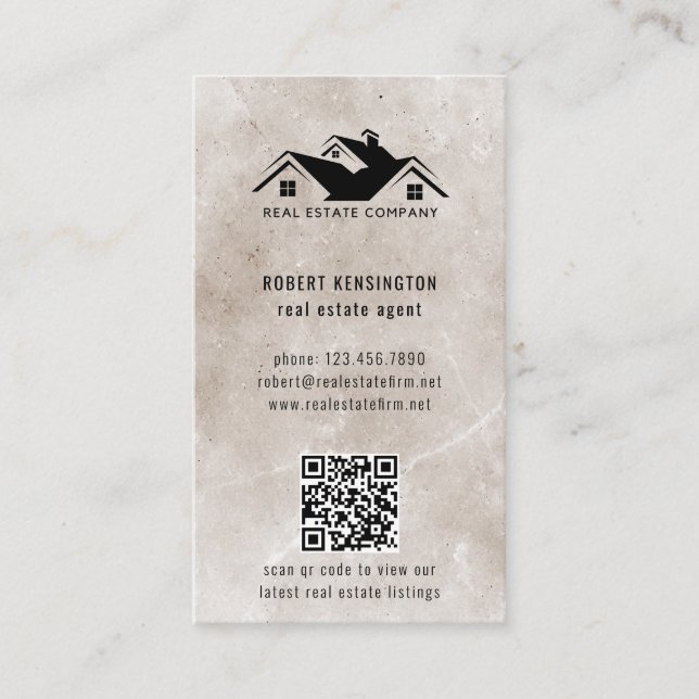 QR Code Modern Custom Logo Real Estate Agent Business Card (Front)