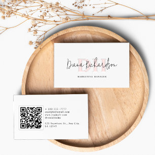 QR Code Modern Elegant & Feminine Initial Monogram Business Card