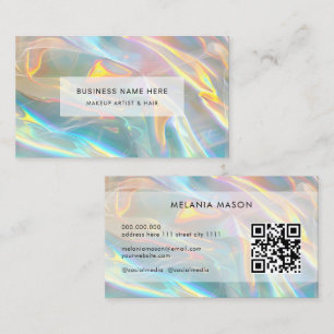 QR Code Modern Elegant Holographic Irediscent Business Card