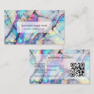 QR Code Modern Elegant Holographic Marble Stone Business Card