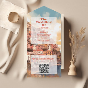 QR Code Modern Elegant Italy Destination Wedding All In One Invitation