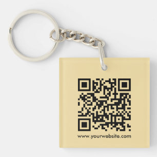 QR Code Modern Elegant Square Single Sided Gold  Keychain